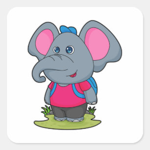 Elephant as Hiker with Backpack Vierkante Sticker