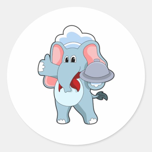Elephant as Waiter with Platter Ronde Sticker (Voorkant)