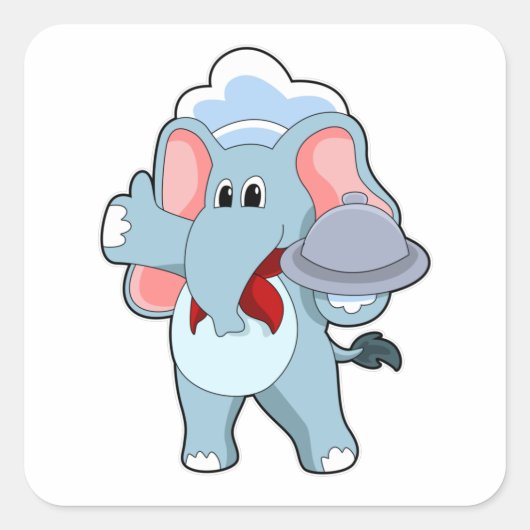 Elephant as Waiter with Platter Vierkante Sticker (Voorkant)