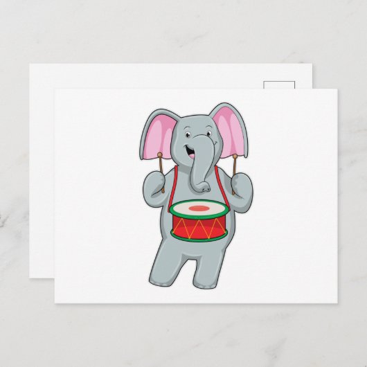Elephant at Music with Drum Briefkaart (Voorkant / Achterkant)