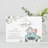 Elephant-auto virtueel station op Baby shower Kaart (Staand voorkant)