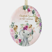 Elephant Baby 1st Kerstmis Blush Floral Greenery Keramisch Ornament (Rechts)