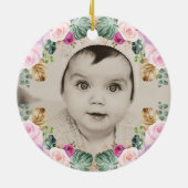 Elephant Baby 1st Kerstmis Blush Floral Greenery Keramisch Ornament (Achterkant)