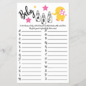 ELEPHANT BABY ABC BABY SHOWER GAME CARD FLYER (Voorkant)