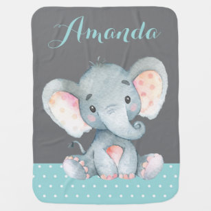 Elephant Baby Aqua en Grey Baby Blanket Inbakerdoek