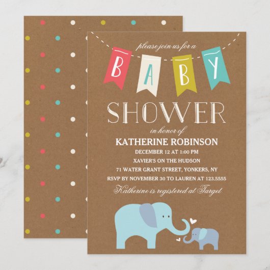 Elephant Baby | BABY SHOWER Kaart (Voorkant / Achterkant)