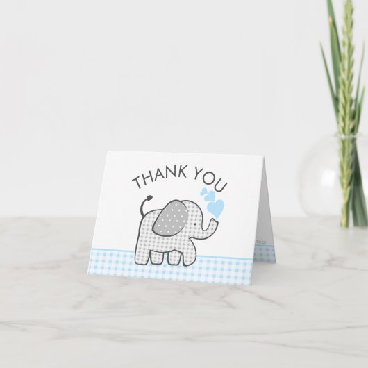 Elephant Baby Bedankt Blue Gingham (Voorkant)