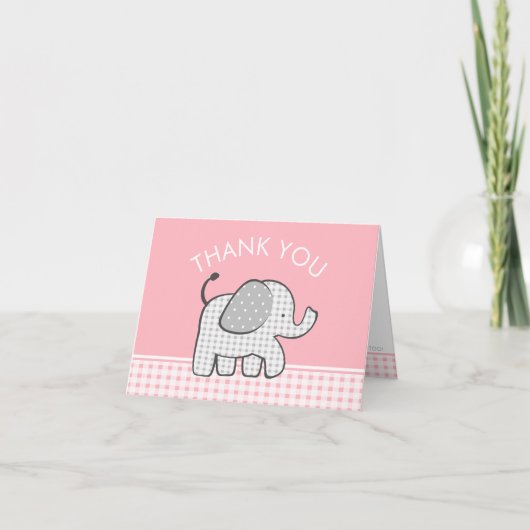 Elephant Baby Bedankt Pink Gingham (Voorkant)