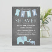 Elephant Baby Blue | Uitnodiging tot Baby shower (Staand voorkant)