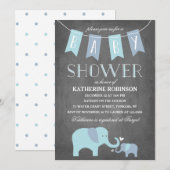 Elephant Baby Blue | Uitnodiging tot Baby shower (Voorkant / Achterkant)