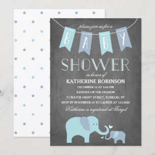 Elephant Baby Blue   Uitnodiging tot Baby shower