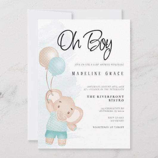Elephant Baby Boy Baby shower Uitnodiging (Voorkant)