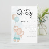 Elephant Baby Boy Baby shower Uitnodiging (Staand voorkant)