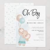 Elephant Baby Boy Baby shower Uitnodiging (Voorkant / Achterkant)