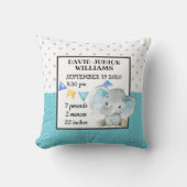 Elephant Baby Boy Birth Stats Nursery Kussen (Voorkant)