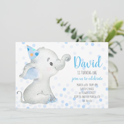 Elephant Baby Boy Blue Confetti Safari Oerwoud Kaart (Staand voorkant)