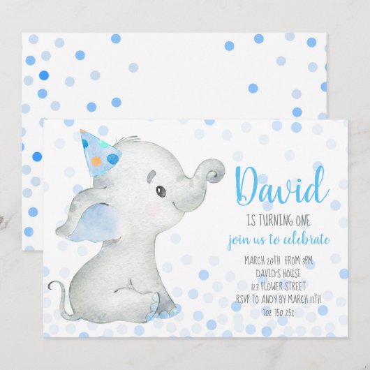 Elephant Baby Boy Blue Confetti Safari Oerwoud Kaart (Voorkant / Achterkant)