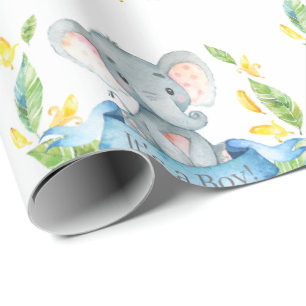 Elephant Baby Boy Blue en Grey Cadeaupapier