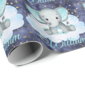 Elephant Baby Boy Blue Sky Gold Stars Aangepaste n Cadeaupapier (Rol Hoek)