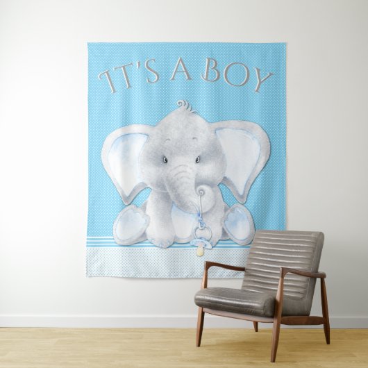Elephant Baby Boy Douche Achtergrond Wandkleed (In situ)
