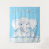 Elephant Baby Boy Douche Achtergrond Wandkleed (Voorkant)