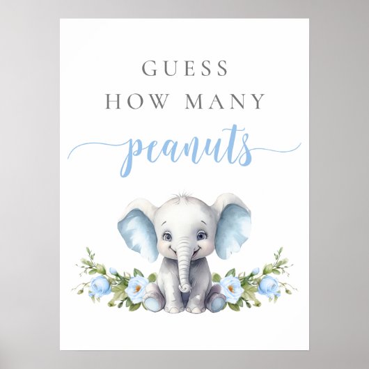 Elephant Baby Boy Douche Raad eens hoeveel pinda's Poster (Voorkant)