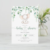 Elephant baby boy douche-uitnodiging. Eucalyptus Kaart (Staand voorkant)
