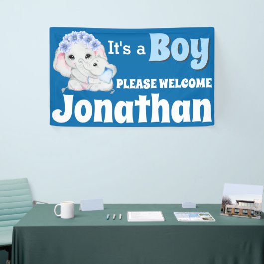 Elephant baby boy met moeder, het is een jongen WE Spandoek (Beurs)