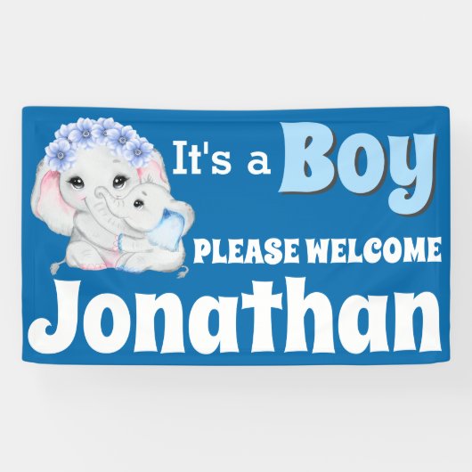 Elephant baby boy met moeder, het is een jongen WE Spandoek (Horizontaal)