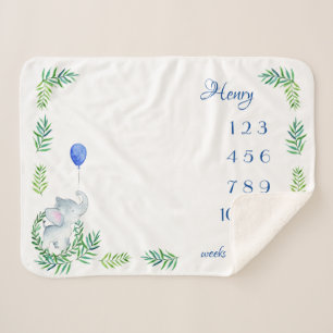 Elephant Baby Boy Milestone Maandelijks wekelijks Sherpa Deken