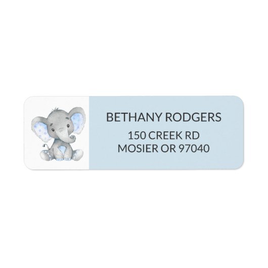 Elephant Baby Boy Shower Envelope Return Address Etiket (Voorkant)