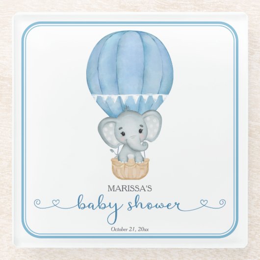 Elephant Baby Boy Shower Glazen Onderzetter (Voorkant)