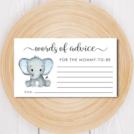 Elephant Baby Boy Shower Words of Advice Informatiekaartje