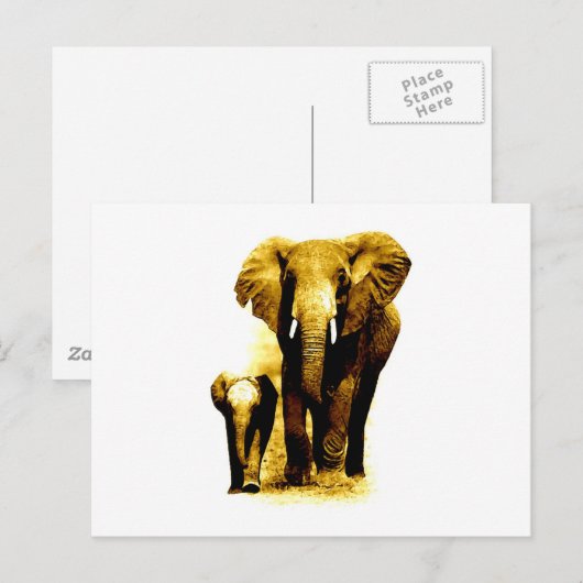 Elephant & Baby Elephant Briefkaart (Voorkant / Achterkant)