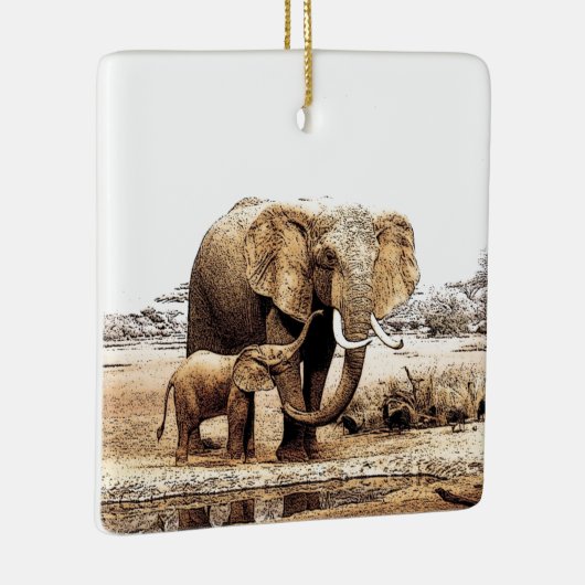 Elephant & Baby Elephant Keramisch Ornament (Rechts)