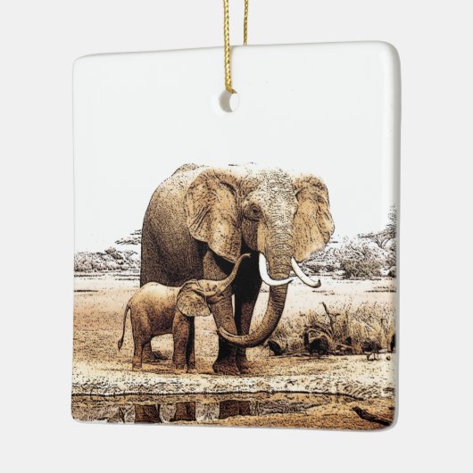 Elephant & Baby Elephant Keramisch Ornament (Links)