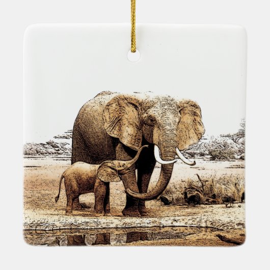 Elephant & Baby Elephant Keramisch Ornament (Achterkant)