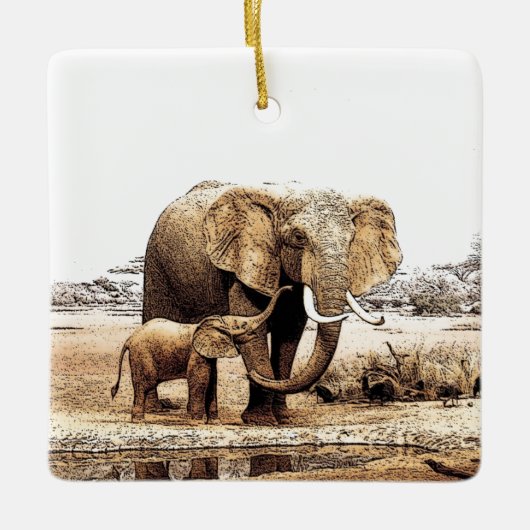 Elephant & Baby Elephant Keramisch Ornament (Voorkant)