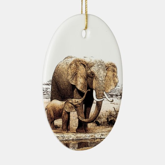 Elephant & Baby Elephant Keramisch Ornament (Rechts)