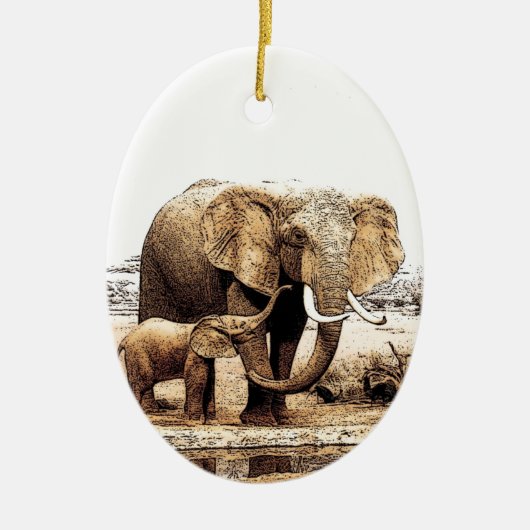 Elephant & Baby Elephant Keramisch Ornament (Voorkant)