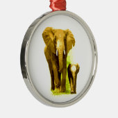 Elephant & Baby Elephant Metalen Ornament (Rechts)
