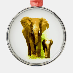 Elephant & Baby Elephant Metalen Ornament