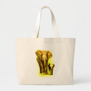 Elephant & Baby Elephant Walking Grote Tote Bag