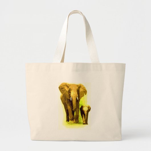 Elephant & Baby Elephant Walking Grote Tote Bag (Voorkant)