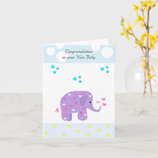Elephant Baby Gefeliciteerd Kaart (Gele Bloem)