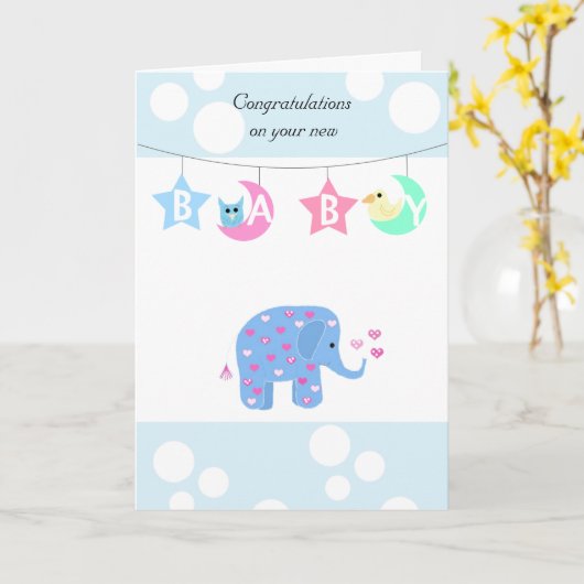 Elephant Baby Gefeliciteerd Kaart (Gele Bloem)