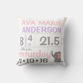 Elephant Baby Girl Aankondiging Sierkussen