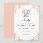 Elephant Baby Girl Baby shower Invitation Kaart (Voorkant / Achterkant)