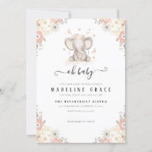 Elephant Baby Girl Baby shower Invitation