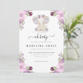 Elephant Baby Girl Baby shower Invitation Kaart (Staand voorkant)